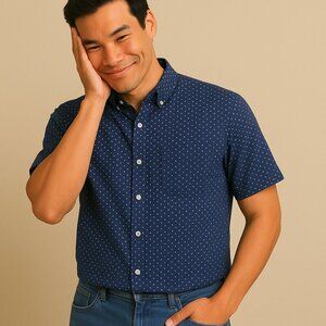 Broken Threads Large Blue Polka Dot Button Down Shirt Classic Casual Preppy Work